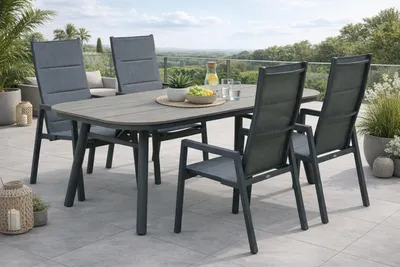 Produktbild von Destiny COSTA HL SAN MARINO Sitzgruppe 4 HL+Tisch 180x90cm, halboval, grau
