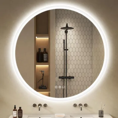 Immagine prodotto di Specchio da bagno rotondo con illuminazione, diametro 100 cm, dotato di Bluetooth, dimmerabile, funzione antiappannamento, temperatura di colore regolabile da 3000K a 6500K, grado di protezione IP44