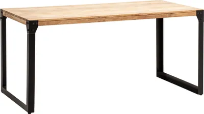 Image de WOHNLING Table de salle à manger 180x90x76 cm Bois massif d'acacia Table à manger en métal Table de cuisine industrielle avec pieds en métal Grande table en bois Table de salle à manger