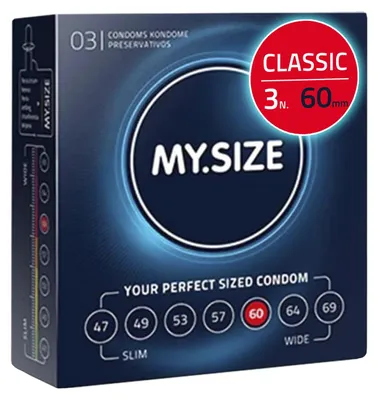 Immagine prodotto di MY.SIZE Preservativi classici misura 5 | 60 mm di larghezza | 3 pezzi confezione di prova | Preservativi premium extra sottili | Preservativi fedeli al tatto | 0,07 mm di spessore delle pareti