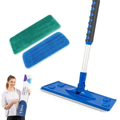 Produktbild von Silva Mikrofaser Wischmop - Bodenwischer Set mit Soft Touch Griff, 360° Drehgelenk & Teleskopstiel – Mop Set mit Nass und Wand