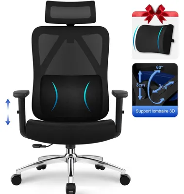Obrázek produktu pro Kancelářská židle – Ergonomická herní židle – S 3D bederní opěrkou a nastavitelnými podloketníky, nosnost až 155 kg