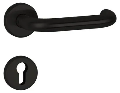 Produktbild von 1801/2036 Hermat Türdrücker-Rosettengarnitur U-Form schwarz ähnlich RAL 9005 (Lochung: PZ) Lochung: PZ