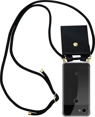 Produktbild von Cadorabo Hülle für Google PIXEL 3A Schutzhülle in Schwarz Handy Kette Silikon Kordel abnehmbares Etui