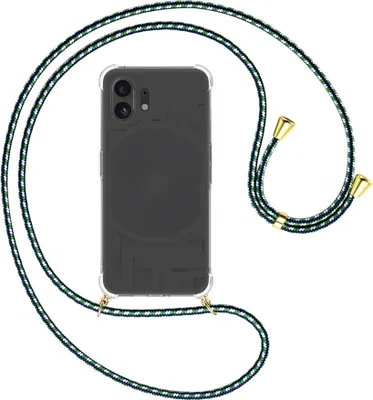 Produktbild von Handykette Backcover-Schutzhülle mit Band (Metall goldfarben) für Nothing Phone (2) (A065, 6.7'') - grün/blau/weiß