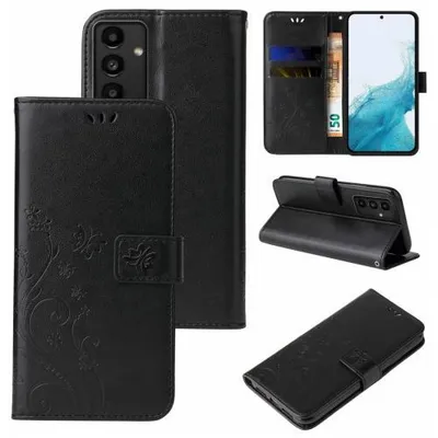 Produktbild von Kunstleder Flip-Hülle Floral für Smartphones - Farbe: Schwarz - Modellkompatibilität: Für Samsung Galaxy A54 5G