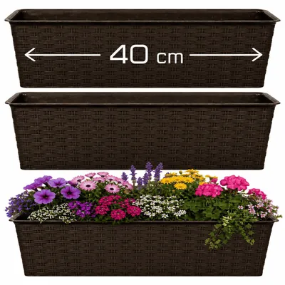 Produktbild von 3 Blumenkasten Balkonkasten Pflanzkasten Kräuter Balkonkästen Set Braun 40cm