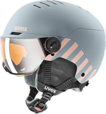 Produktbild von uvex rocket jr visor - Skihelm für Kinder - mit Visier - Größe 51-55 cm - individuelle Größenanpassung - rhino - blush matt