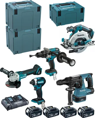 Produktbild von MAKITA Kit DLX5038PTJ (DHP481 + DTD154 + DGA506 + DHR243 + DHS680 + 4 x 5,0 Ah + DC18RD + MAKPAC 3 + 2 x MAKPAC 4)