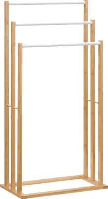 Productafbeelding van Vrijstaande handdoekhouder met 3 stangen, bamboe, naturel, 48x25,8x94 cm