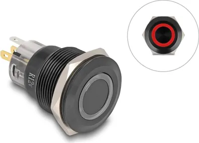 Obrázok produktu pre DeLOCK 22015, Tlačidlový spínač, Plast, Čierna, Červená, IP65, LED, 2,2 cm