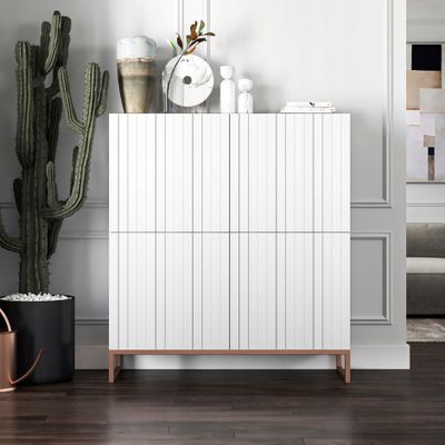 Nowoczesna Komoda RTV Glamour Szafka RTV Glamour Biały Mat 112 cm rama metalowa