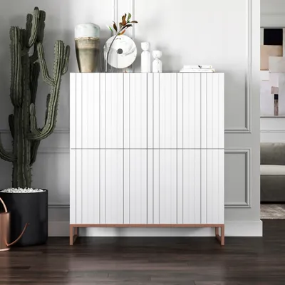 Zdjęcie produktu dla Nowoczesna Komoda RTV Glamour Szafka RTV Glamour Biały Mat 112 cm rama metalowa