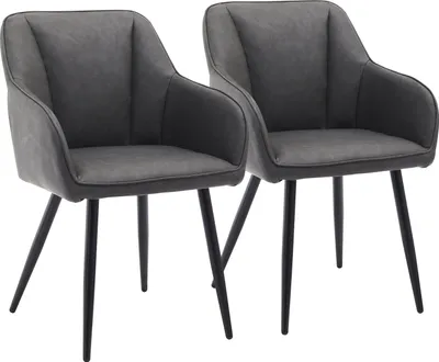 Image de CLIPOP Chaise de salle à manger (lot de 2) avec accoudoirs, similicuir Chaise rembourrée, gris
