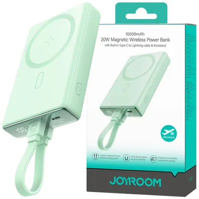 Zdjęcie produktu dla Powerbank Joyroom Jr-Pbm01 Magnetyczny 10000Mah 20W Z Podstawką + Kabel Lightning - Usb-C - Zielony