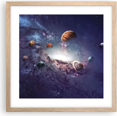 Produktbild von Gerahmtes Poster - Rahmen in heller Eiche - Kosmos Planeten die Sterne - 40x40 cm - Wand Bild - Wanddeko - Wandbilder - Kunstposter - Wandposter - Bilderrahmen - Bilder - Kunstdruck - P2NAC40x40-4851