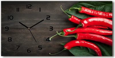 Produktbild von Wanduhr aus Glas – 60x30 cm - Glasbild - Glasuhr - Gehärtetes Glas - schwarze-zeiger - Chilischoten