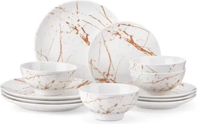 Immagine prodotto di Servizi da tavola Vittoria – 4 persone – Set da 12 pezzi – Bianco/oro – Vetroceramica – Piatti piani, piatti fondi, piatti da colazione