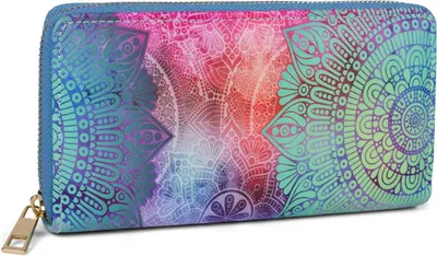Produktbild von Damen Geldbörse mit Paisley Ornament Muster, Mandala Stil, Reißverschluss, Portemonnaie 02040145, Farbe:Aquagrün-Violett-Pink
