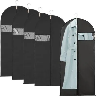 Immagine prodotto di Appendiabiti, confezione da 5 appendiabiti, 120 x 60 cm, appendiabiti con cerniera, appendiabiti traspirante, appendiabiti trasparente, per abiti da sera, nero, riciclabile