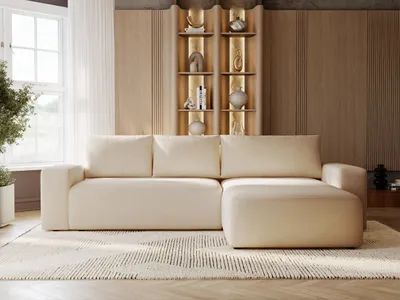 Produktbild von GrainGold Ecksofa L-Form Tazones Rechts - Ecksofa mit Schlaffunktion, Bettkasten - Moderne Ecksofa, Wohnzimmer Sofa - Eckcouch Beige (Komodo 11)