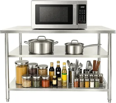 Imagen del producto de Mesa de trabajo de acero inoxidable, 3 niveles, mesa para restaurante/cocina, 120x60x90 cm