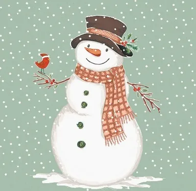 Produktbild von 20 Servietten Mr. Snowman - Schneemann mit Vogel 33x33cm