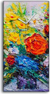 Produktbild von Wandkunst Leinwand Bild Uhr Geräuschlos Kunstdruck 30x60 Ölgemälde Blumen blumig - weiße Hände