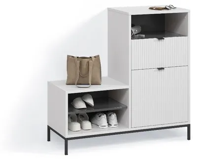 Immagine prodotto di Panca scarpiera da ingresso Livinity Aterno Bianco 100 x 98.5 cm con anta e cassetto, Model 58885