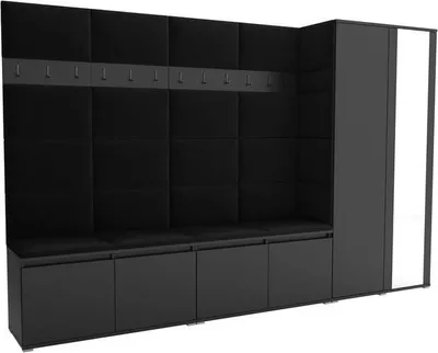 Produktbild von Garderoben-Set Noris V mit Spiegel, gepolsterte Garderobe 290 cm, Flurmöbel mit Wandpaneelen, 12 Haken und Schrank (Farbe: Anthrazit + Trinity 16)