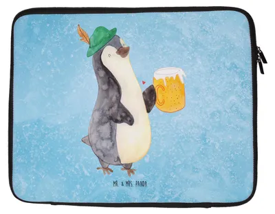 Produktbild von Mr. & Mrs. Panda Laptop Tasche Pinguin Bier 33 x 42 cm - Eisblau - Geschenk, Sleeve, , Case, Hülle, Beschwippst, Laptophülle, Laptoptasche