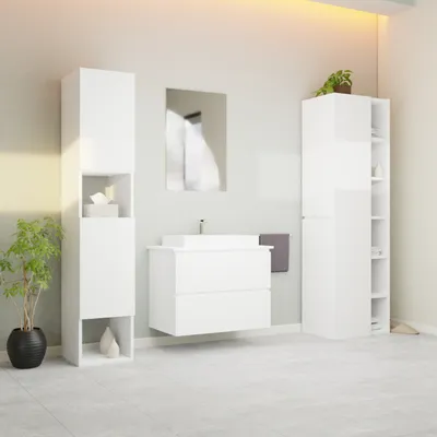 Produktbild von Garlivo Waschbeckenunterschrank GLB-80 Weiss mit Schubladen, Badezimmer Waschtischunterschrank hängend , Breite 80 cm, Soft-Close, Push-to-Open/ Tip-On