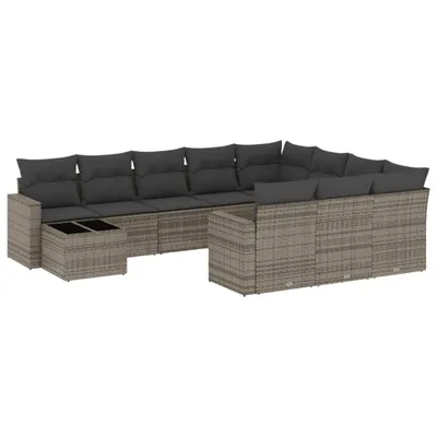 Produktbild von vidaXL 11-tlg. Garten-Sofagarnitur mit Kissen Grau Poly Rattan