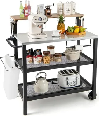 Immagine prodotto di Carrello barbecue - Carrello da esterno - Tavolo pieghevole - Ganci - Portasciugamani - Portasacchi per rifiuti - Due ripiani - Nero
