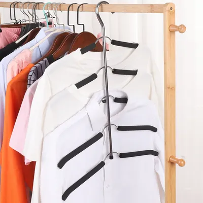 Produktbild von Mehrlagiger Kleiderbügel 5  Ebenen Hemdenbügel rutschfest Kleiderbügel platzsparend Schrank-Organizer Mehrfachbügel