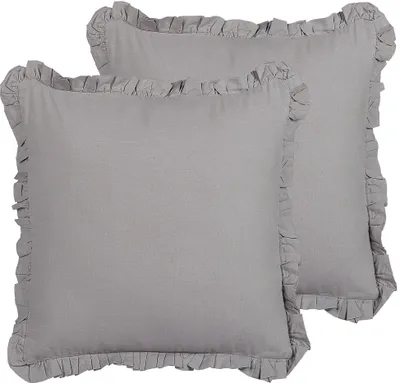 Produktbild von BELIANI Dekokissen Grau Leinen und Baumwolle 45 x 45 cm Bezug mit Füllung Rüschen Reißverschluss Einfarbig Modern Wohnzimmer Schlafzimmer Bettdeko