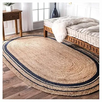 Imagen del producto de Alfombra ovalada de yute, tejida a mano, de 90 x 150 cm, ideal para salones