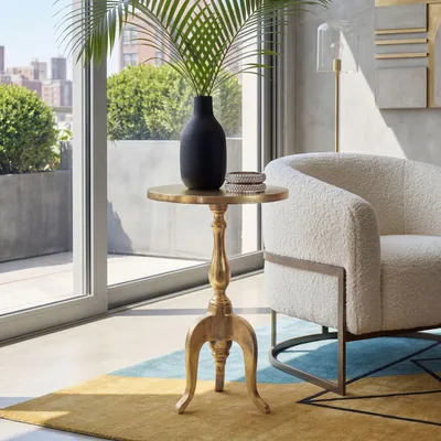 Image de FineBuy Table d'appoint en aluminium doré, 35 cm, ronde, en métal, table d'appoint moderne, table de salon, table basse, table de canapé, table basse élégante, fabriquée à la main