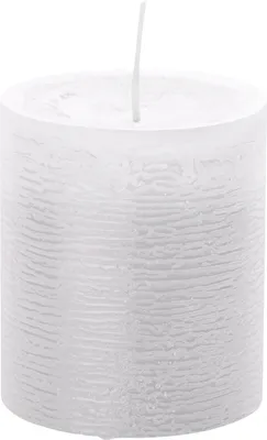 Produktbild von Rustic Stumpenkerze 140 x 100 mm (H x Ø), Farbe Weiß, mit ASF zum Abbrandschutz, durchgefärbte Stumpenkerzen in rustikaler Optik, geeingnet für Deko, Party, Event, Hochzeit, Adventskranzkerzen, Einzelkerze