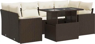 Produktbild von vidaXL 7-tlg. Garten-Sofagarnitur mit Kissen Braun Poly Rattan