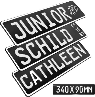 Produktbild von 1x Kennzeichen Schwarz glanz Junior Bobby Car Kettcar Wunschtext FUN Kennzeichen Funschild