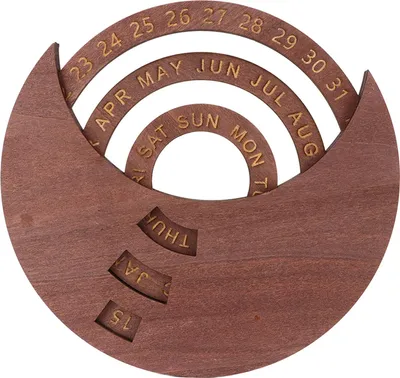 Image de Calendrier à disque en bois brun foncé rotatif en bois naturel style vintage Perpétuel pour bureau à domicile - dortoir