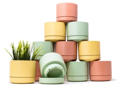 Productafbeelding van Bloempot plantenpot - Ø 10 cm - Set van 12 - Met schotel - Pastelkleuren