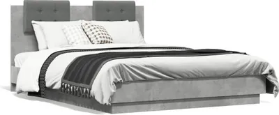Zdjęcie produktu dla vidaXL Rama łóżka z zagłówkiem betonowa szara 120x190 cm materiał drewnopochodny