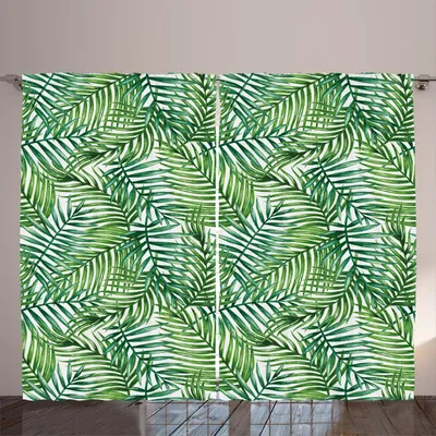 Produktbild von ARANDE Blatt Gardine, Aquarell-Druck-botanische wilde Palmen verlässt Ombre Entwurfs-Bild, 280 x 225 cm, Grün Weiß