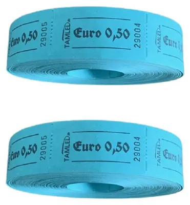 Immagine prodotto di Rotoli di scontrini da 0,50 euro, blu, 2 rotoli da 1000 strisce perforate ciascuno