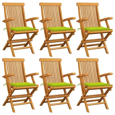 Produktbild von Gartenstühle mit Hellgrünen Kissen 6 Stk. Massivholz Teak