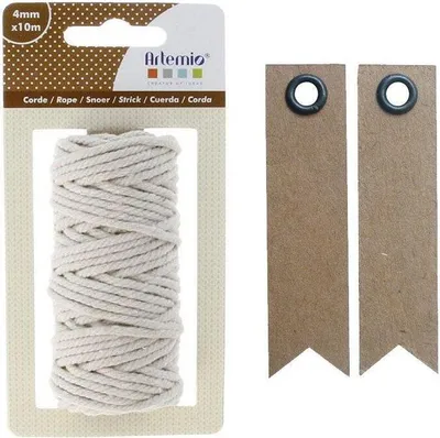Produktbild von Baumwollgarn für Makramee 10 m- Beige + 20 Wimpel Kraft Etiketten