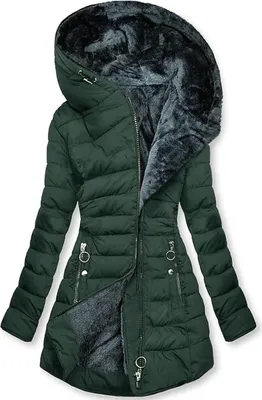 Produktbild von ASKSA Damen Steppjacke Warme Gefuettert Wintermantel Mit Kapuze Lang Fleece Daunenjacke Winterparka, Gruen, M