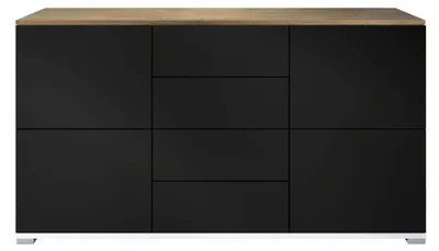 Produktbild von InnoFurn Sideboard Elva M1, 4 Türen, 4 Schubladen, Weiß matt/Schwarz matt, 138,5 x 75,5 x 35 cm